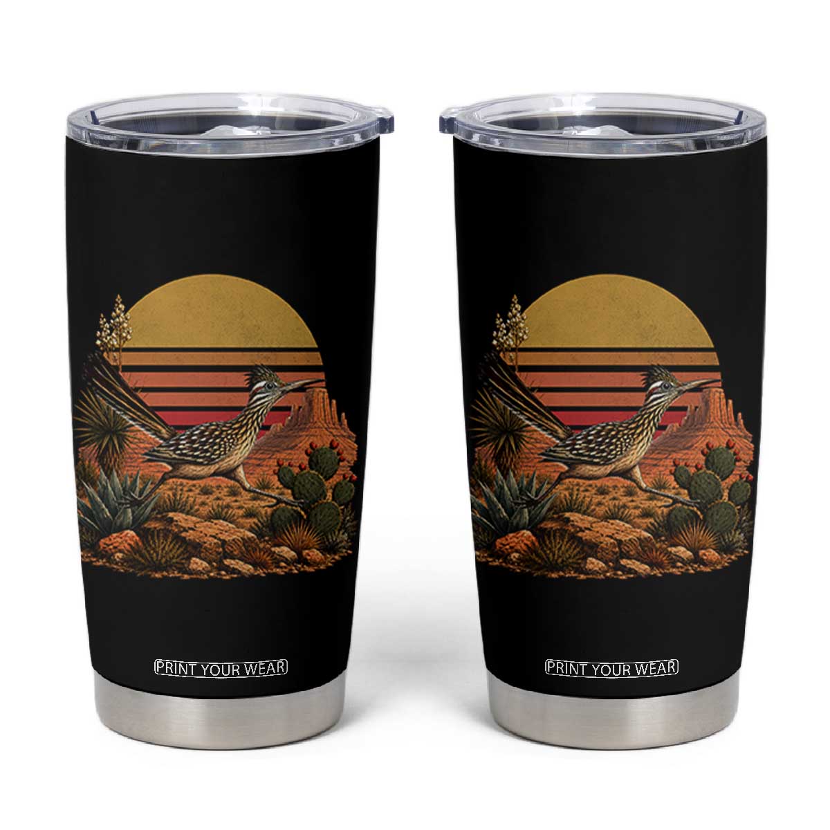 Retro Arizona Roadrunner Desert Sunset Tumbler Cup Southwest Bird Wildlife Nature Lover