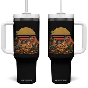 Retro Arizona Roadrunner Desert Sunset Tumbler With Handle Southwest Bird Wildlife Nature Lover