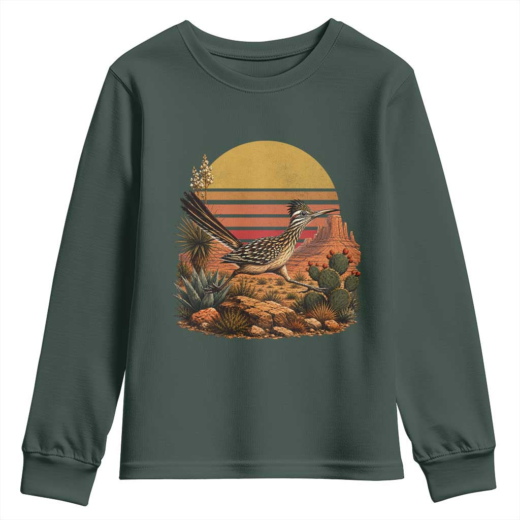 Retro Arizona Roadrunner Desert Sunset Youth Sweatshirt Southwest Bird Wildlife Nature Lover
