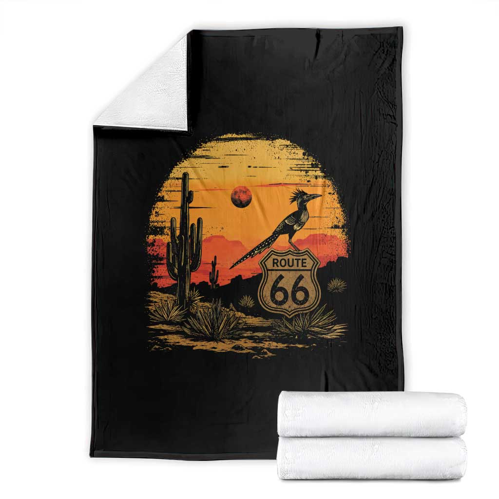 Route Highway 66 Roadrunner Desert Sunset Arizona Throw Blanket Cactus Landscape Texas Nevada Southwest Bird Lover TS14 Black Print Your Wear