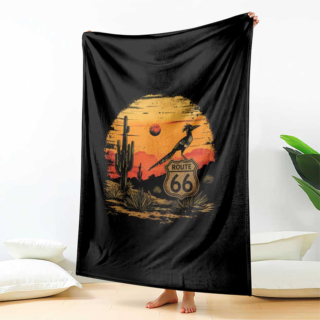 Route Highway 66 Roadrunner Desert Sunset Arizona Throw Blanket Cactus Landscape Texas Nevada Southwest Bird Lover