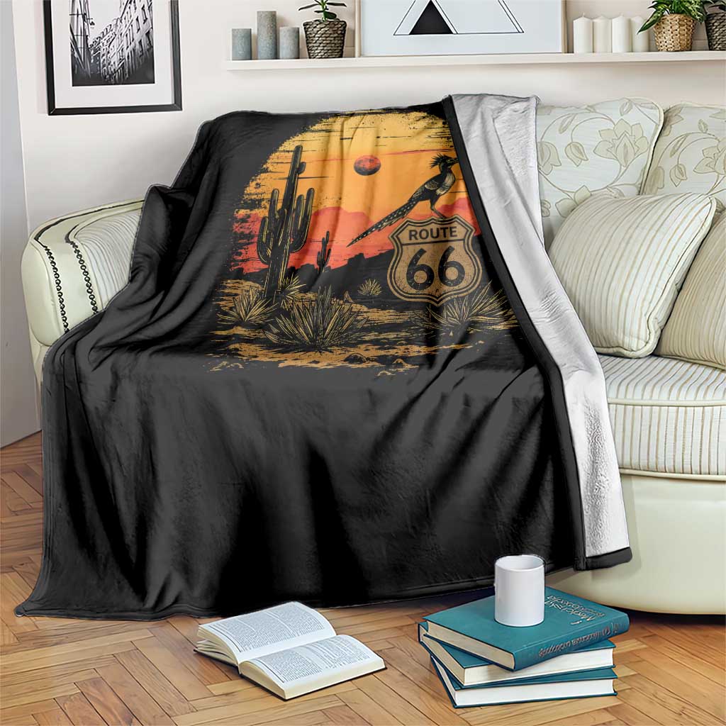 Route Highway 66 Roadrunner Desert Sunset Arizona Throw Blanket Cactus Landscape Texas Nevada Southwest Bird Lover
