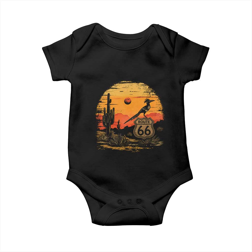Route Highway 66 Roadrunner Desert Sunset Arizona Baby Onesie Cactus Landscape Texas Nevada Southwest Bird Lover