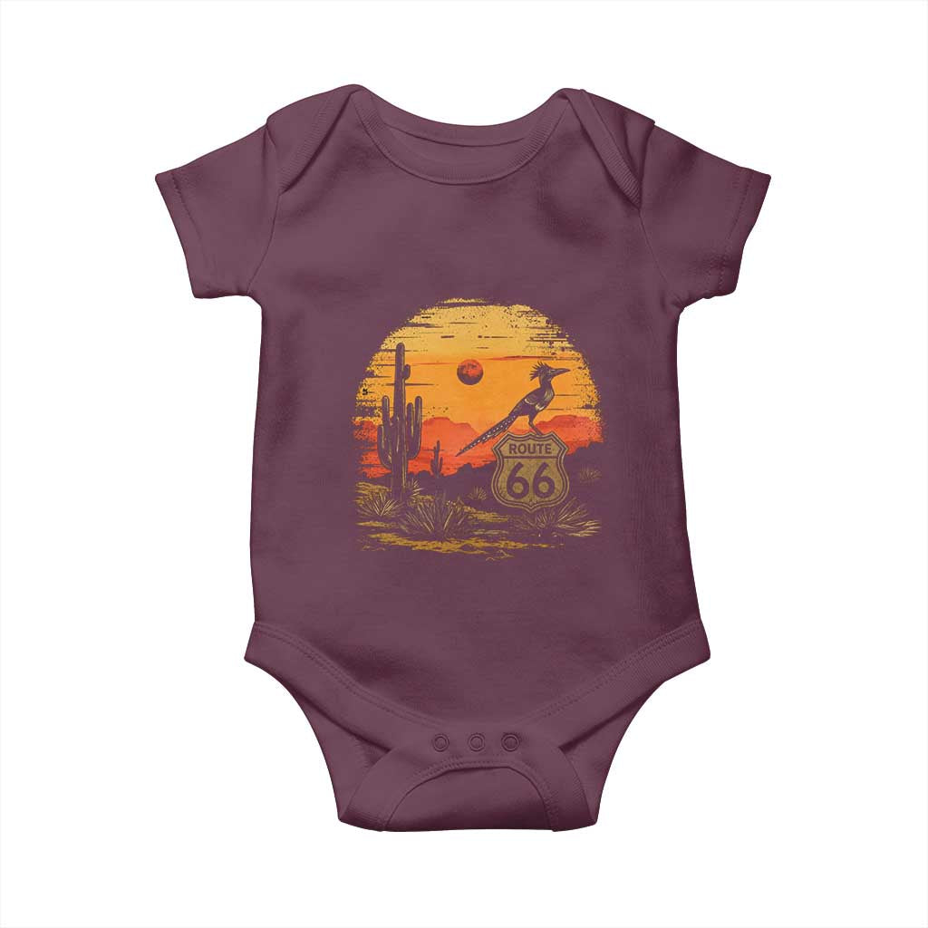 Route Highway 66 Roadrunner Desert Sunset Arizona Baby Onesie Cactus Landscape Texas Nevada Southwest Bird Lover