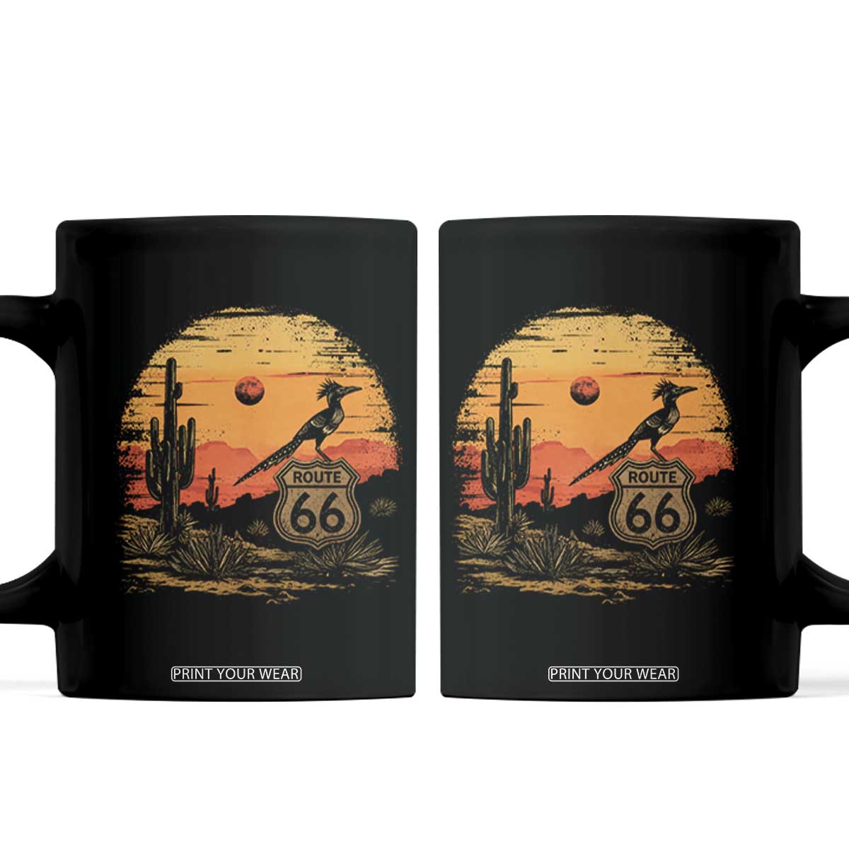Route Highway 66 Roadrunner Desert Sunset Arizona Coffee Mug Cactus Landscape Texas Nevada Southwest Bird Lover