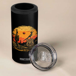 Route Highway 66 Roadrunner Desert Sunset Arizona 4 in 1 Can Cooler Tumbler Cactus Landscape Texas Nevada Southwest Bird Lover