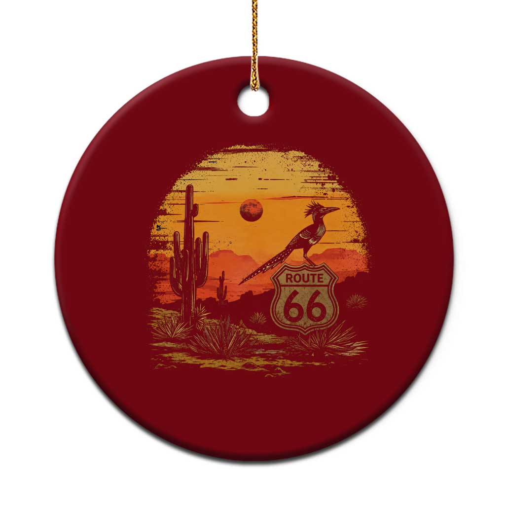 Route Highway 66 Roadrunner Desert Sunset Arizona Ceramic Ornament Cactus Landscape Texas Nevada Southwest Bird Lover