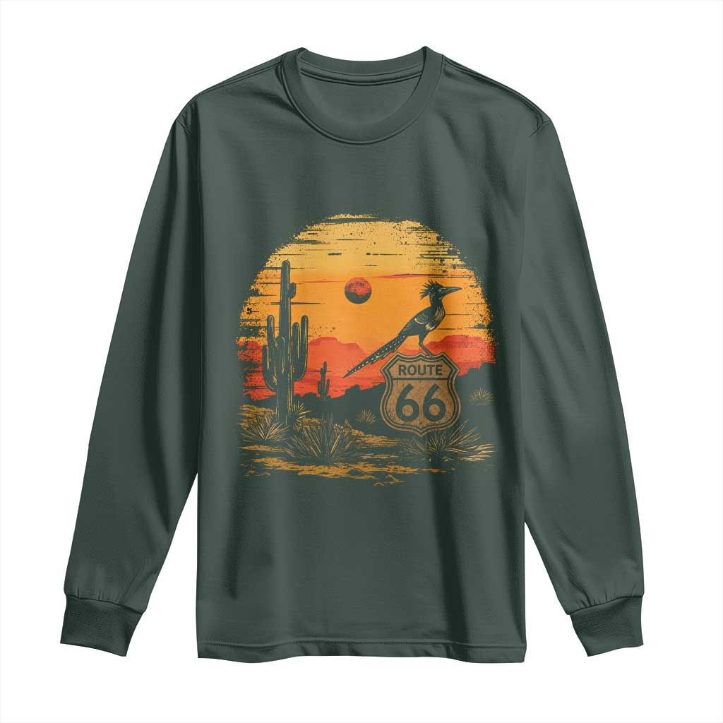 Route Highway 66 Roadrunner Desert Sunset Arizona Long Sleeve Shirt Cactus Landscape Texas Nevada Southwest Bird Lover