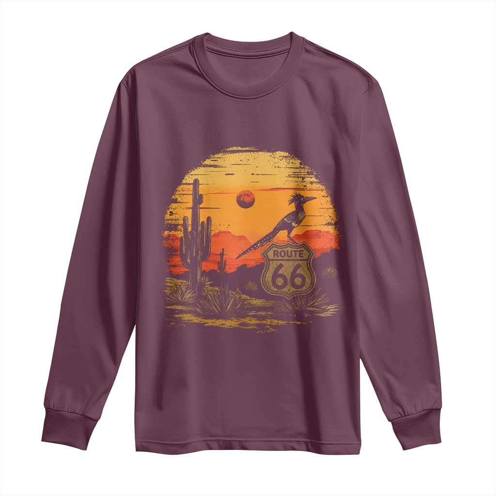 Route Highway 66 Roadrunner Desert Sunset Arizona Long Sleeve Shirt Cactus Landscape Texas Nevada Southwest Bird Lover