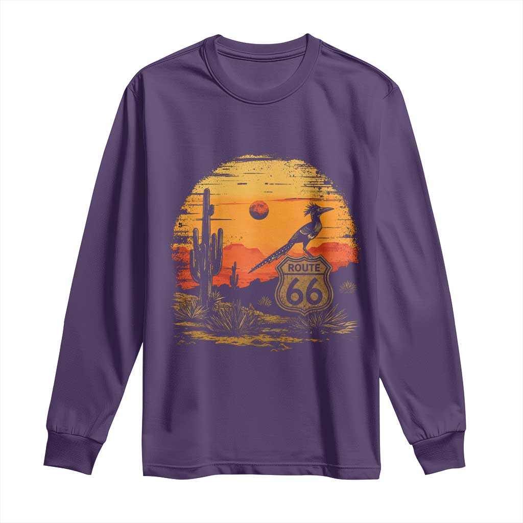 Route Highway 66 Roadrunner Desert Sunset Arizona Long Sleeve Shirt Cactus Landscape Texas Nevada Southwest Bird Lover