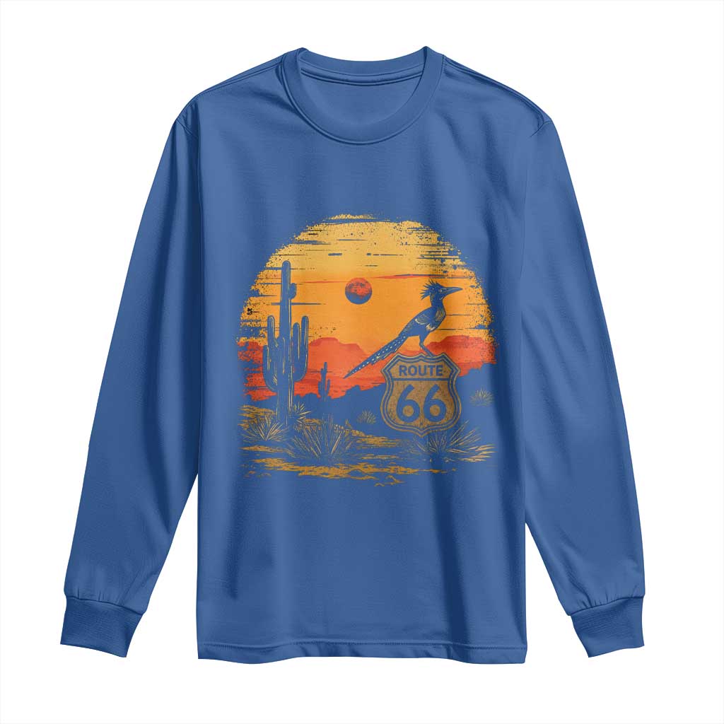 Route Highway 66 Roadrunner Desert Sunset Arizona Long Sleeve Shirt Cactus Landscape Texas Nevada Southwest Bird Lover
