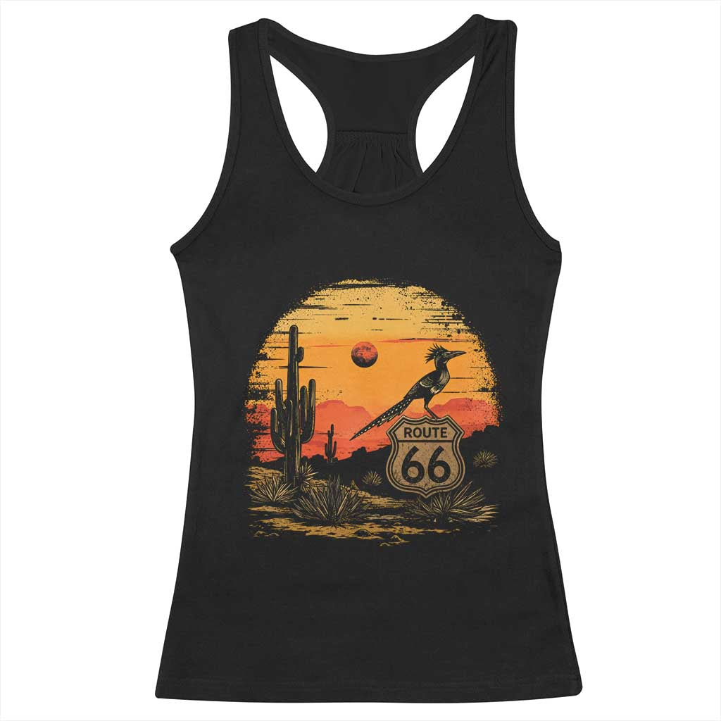 Route Highway 66 Roadrunner Desert Sunset Arizona Racerback Tank Top Cactus Landscape Texas Nevada Southwest Bird Lover TS14 Black Print Your Wear