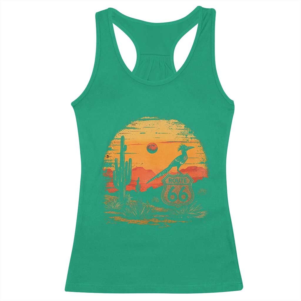 Route Highway 66 Roadrunner Desert Sunset Arizona Racerback Tank Top Cactus Landscape Texas Nevada Southwest Bird Lover