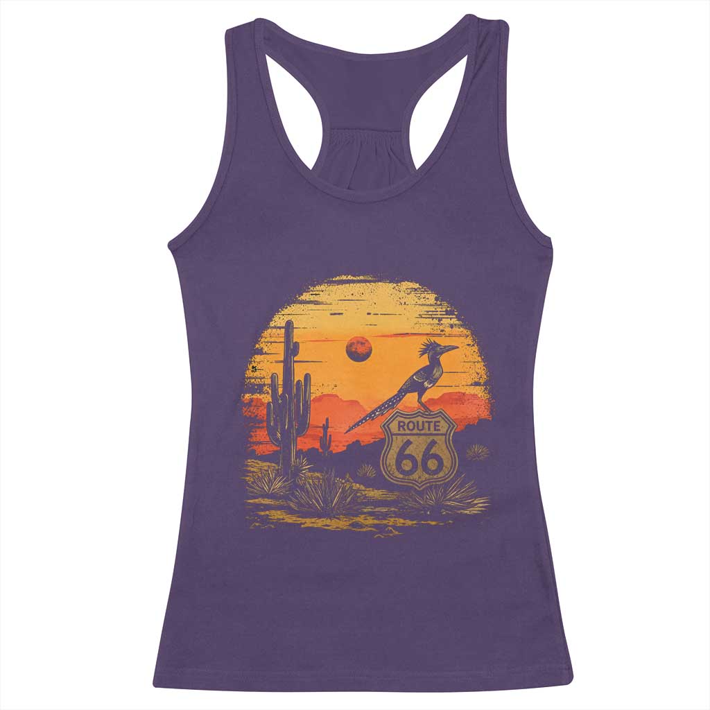 Route Highway 66 Roadrunner Desert Sunset Arizona Racerback Tank Top Cactus Landscape Texas Nevada Southwest Bird Lover
