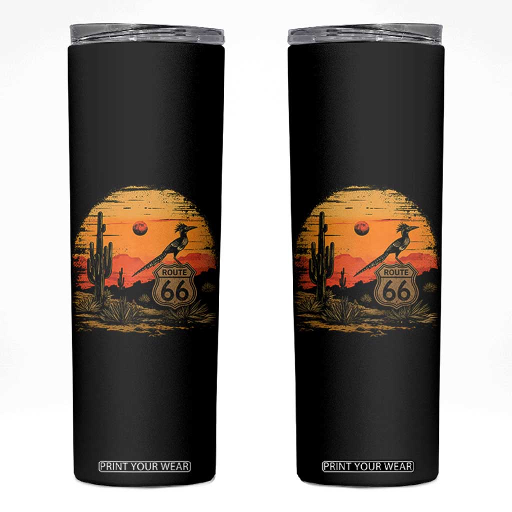 Route Highway 66 Roadrunner Desert Sunset Arizona Skinny Tumbler Cactus Landscape Texas Nevada Southwest Bird Lover TS14 Black Print Your Wear