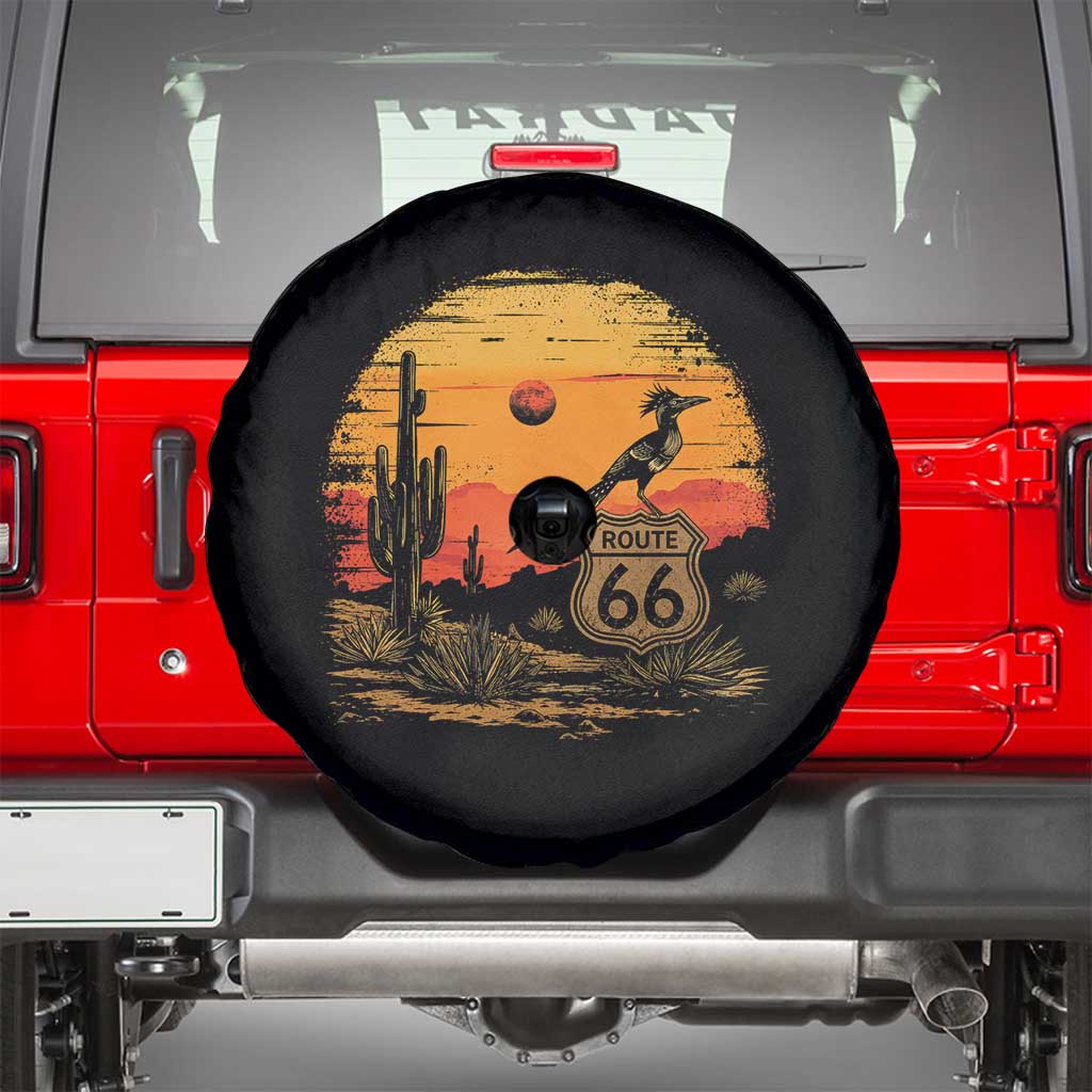 Route Highway 66 Roadrunner Desert Sunset Arizona Spare Tire Cover Cactus Landscape Texas Nevada Southwest Bird Lover TS14 Black Print Your Wear