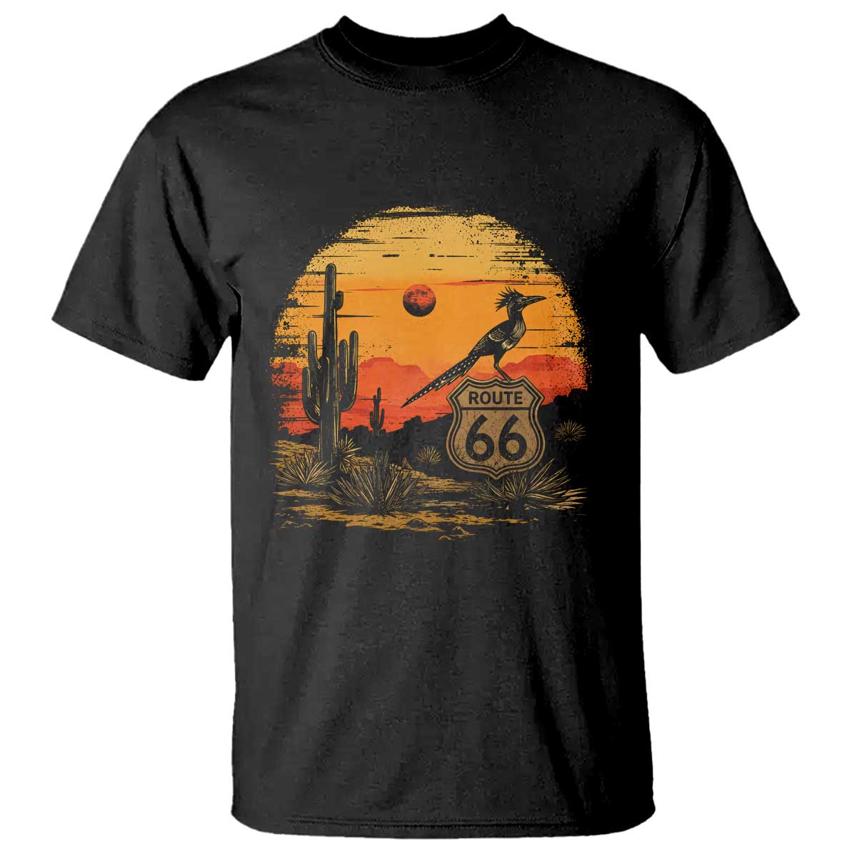 Route Highway 66 Roadrunner Desert Sunset Arizona T Shirt Cactus Landscape Texas Nevada Southwest Bird Lover