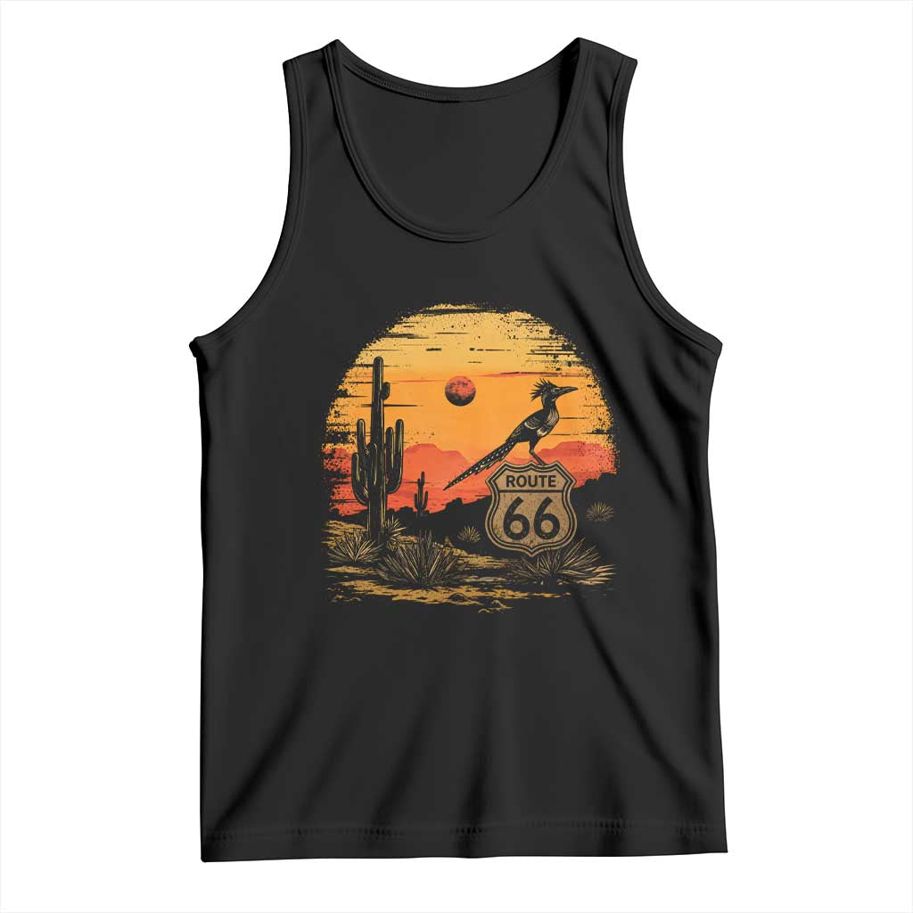 Route Highway 66 Roadrunner Desert Sunset Arizona Tank Top Cactus Landscape Texas Nevada Southwest Bird Lover TS14 Black Print Your Wear