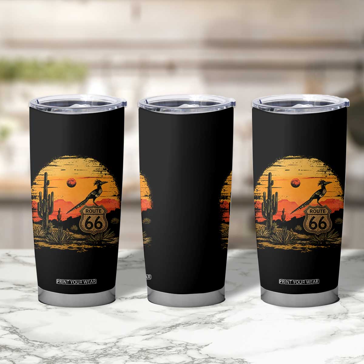 Route Highway 66 Roadrunner Desert Sunset Arizona Tumbler Cup Cactus Landscape Texas Nevada Southwest Bird Lover