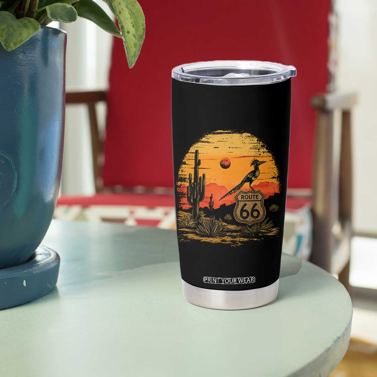 Route Highway 66 Roadrunner Desert Sunset Arizona Tumbler Cup Cactus Landscape Texas Nevada Southwest Bird Lover