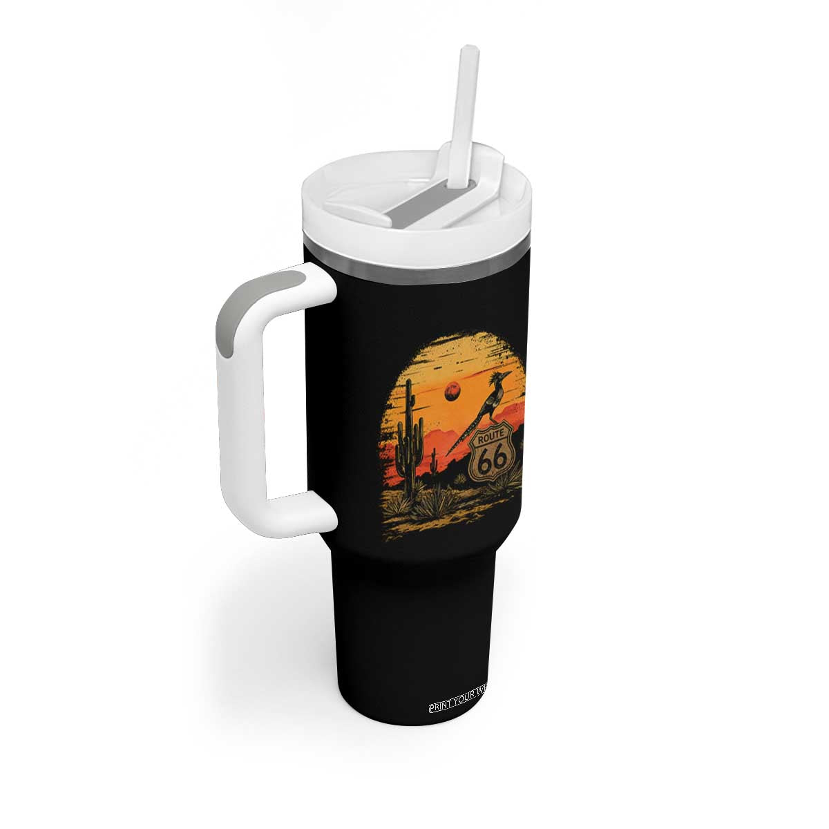 Route Highway 66 Roadrunner Desert Sunset Arizona Tumbler With Handle Cactus Landscape Texas Nevada Southwest Bird Lover