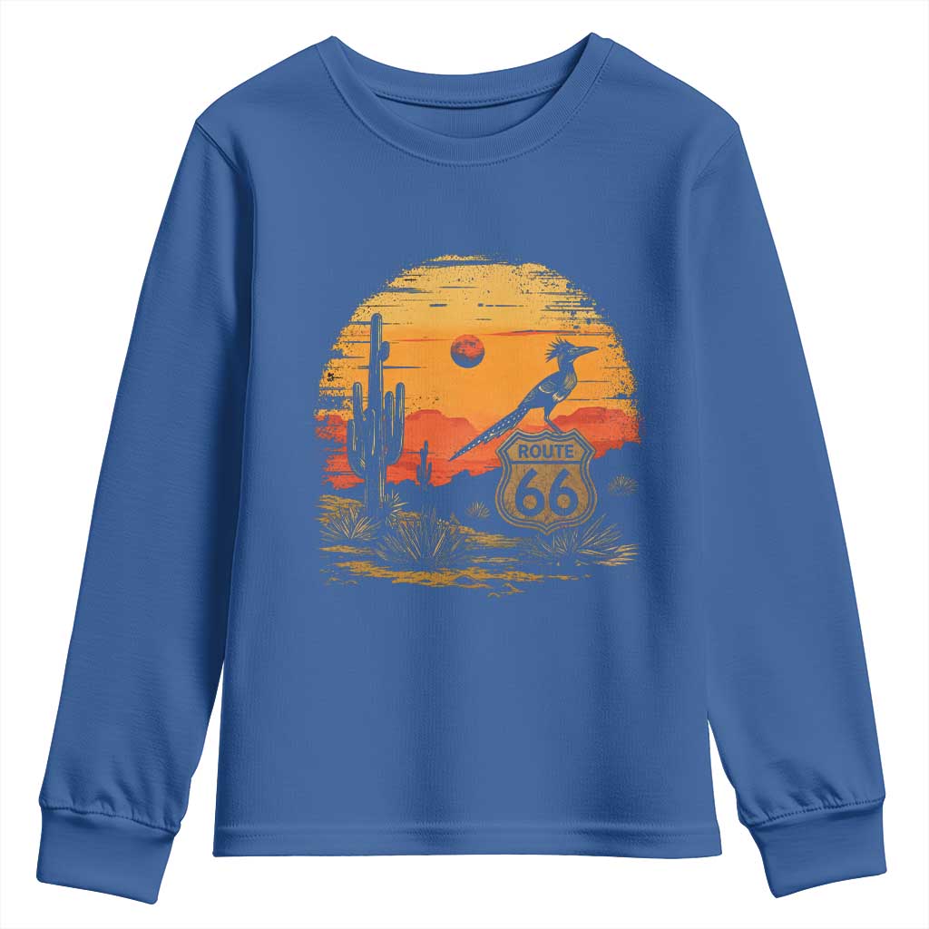 Route Highway 66 Roadrunner Desert Sunset Arizona Youth Sweatshirt Cactus Landscape Texas Nevada Southwest Bird Lover