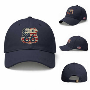 Route US 66 American Flag Americana Road Trip Baseball Cap
