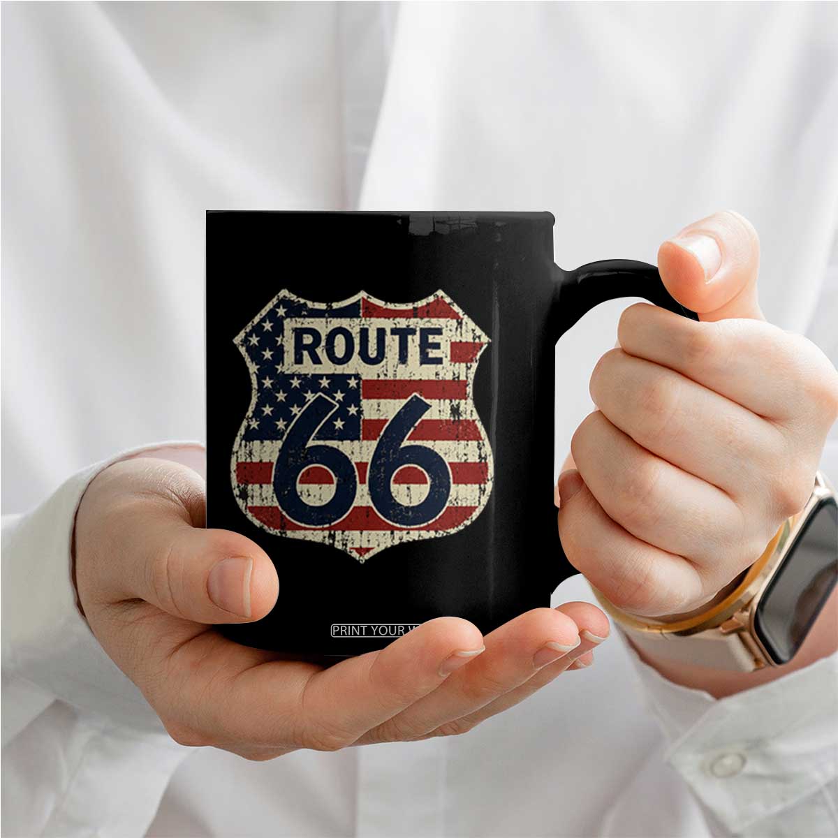 Route US 66 American Flag Americana Road Trip Coffee Mug