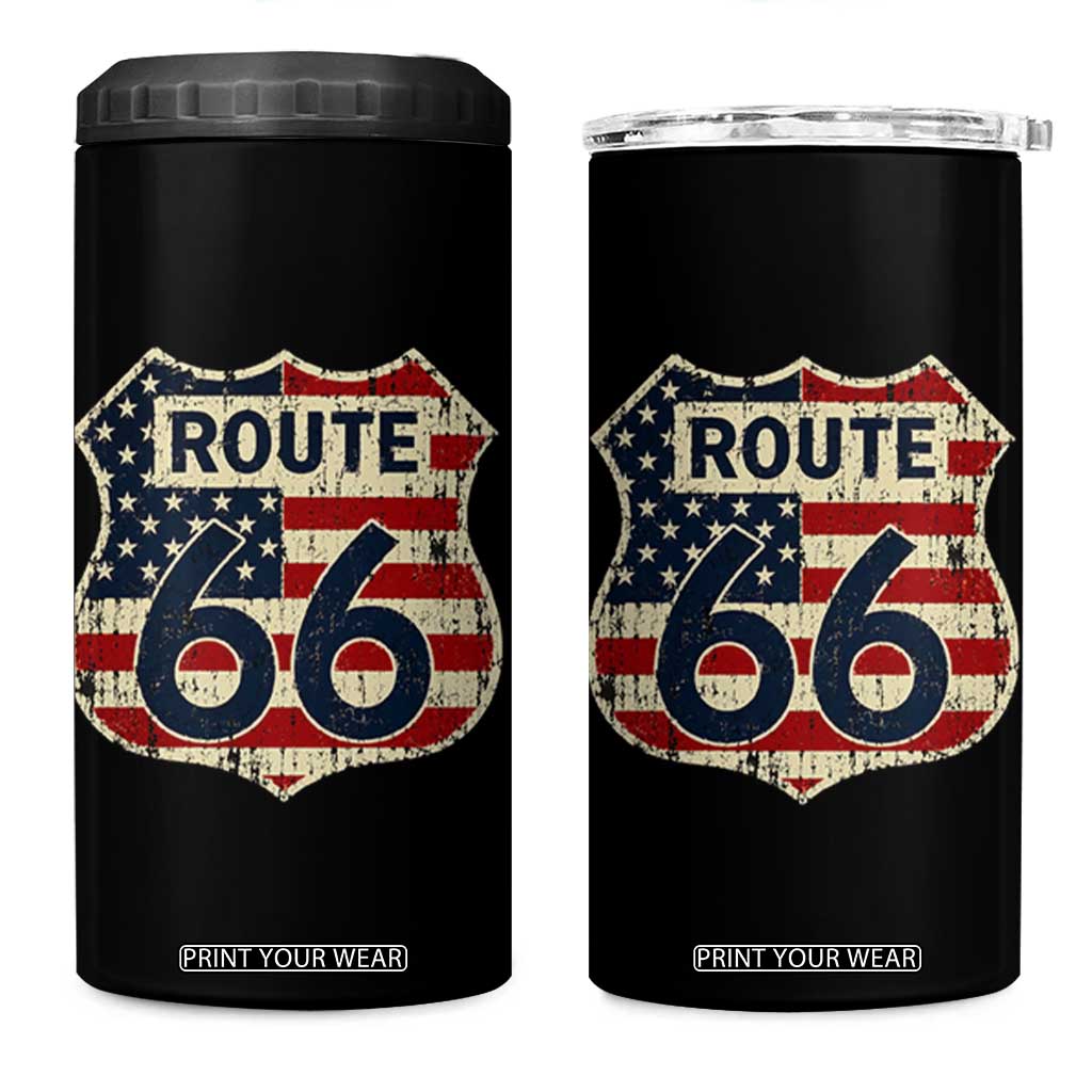 Route US 66 American Flag Americana Road Trip 4 in 1 Can Cooler Tumbler