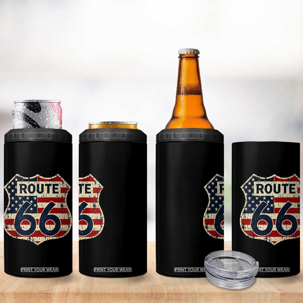Route US 66 American Flag Americana Road Trip 4 in 1 Can Cooler Tumbler