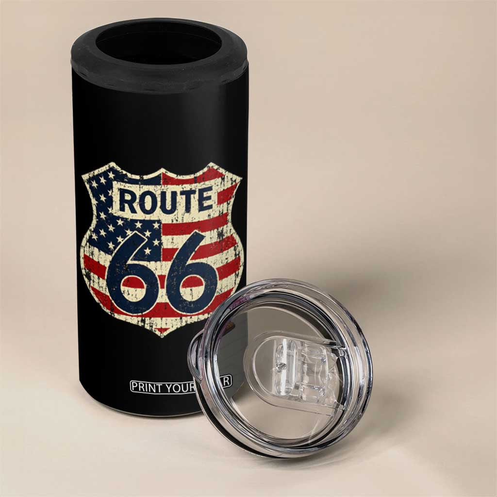 Route US 66 American Flag Americana Road Trip 4 in 1 Can Cooler Tumbler