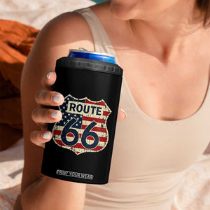 Route US 66 American Flag Americana Road Trip 4 in 1 Can Cooler Tumbler