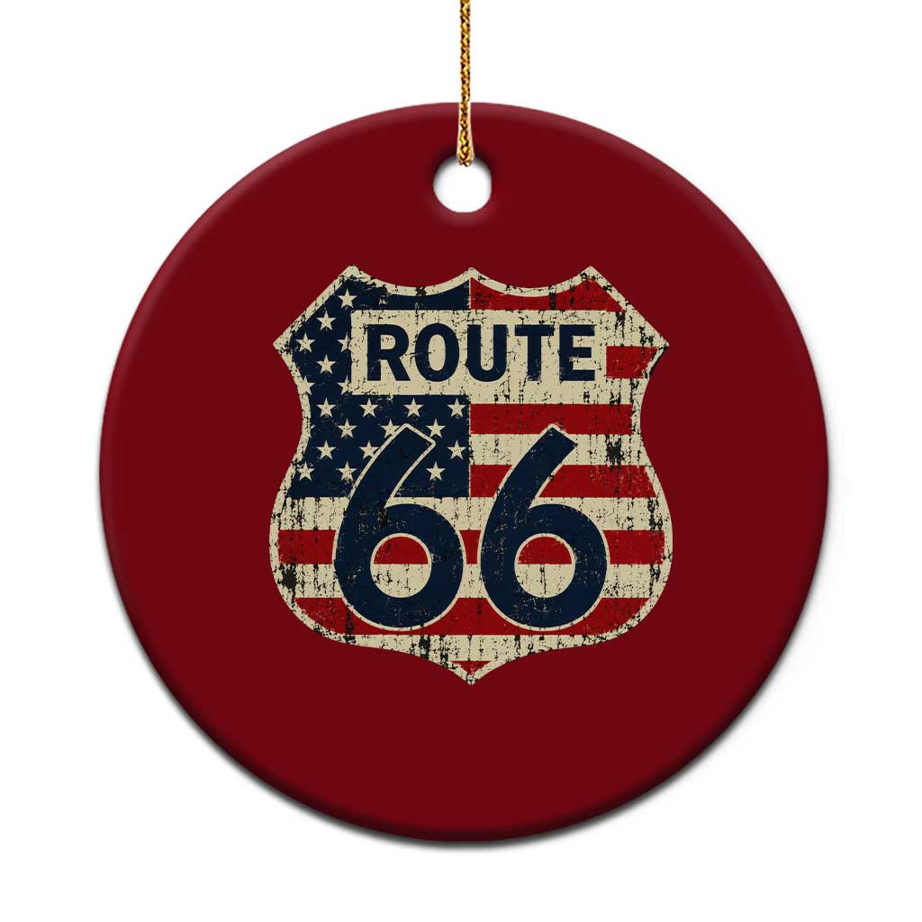 Route US 66 American Flag Americana Road Trip Ceramic Ornament