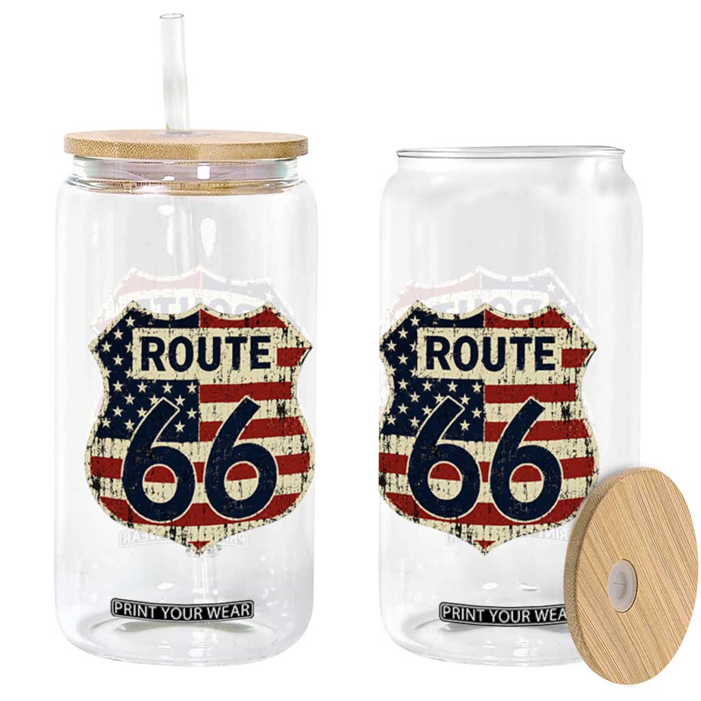 Route US 66 American Flag Americana Road Trip Glass Can