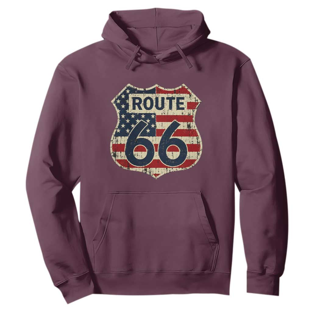 Route US 66 American Flag Americana Road Trip Hoodie