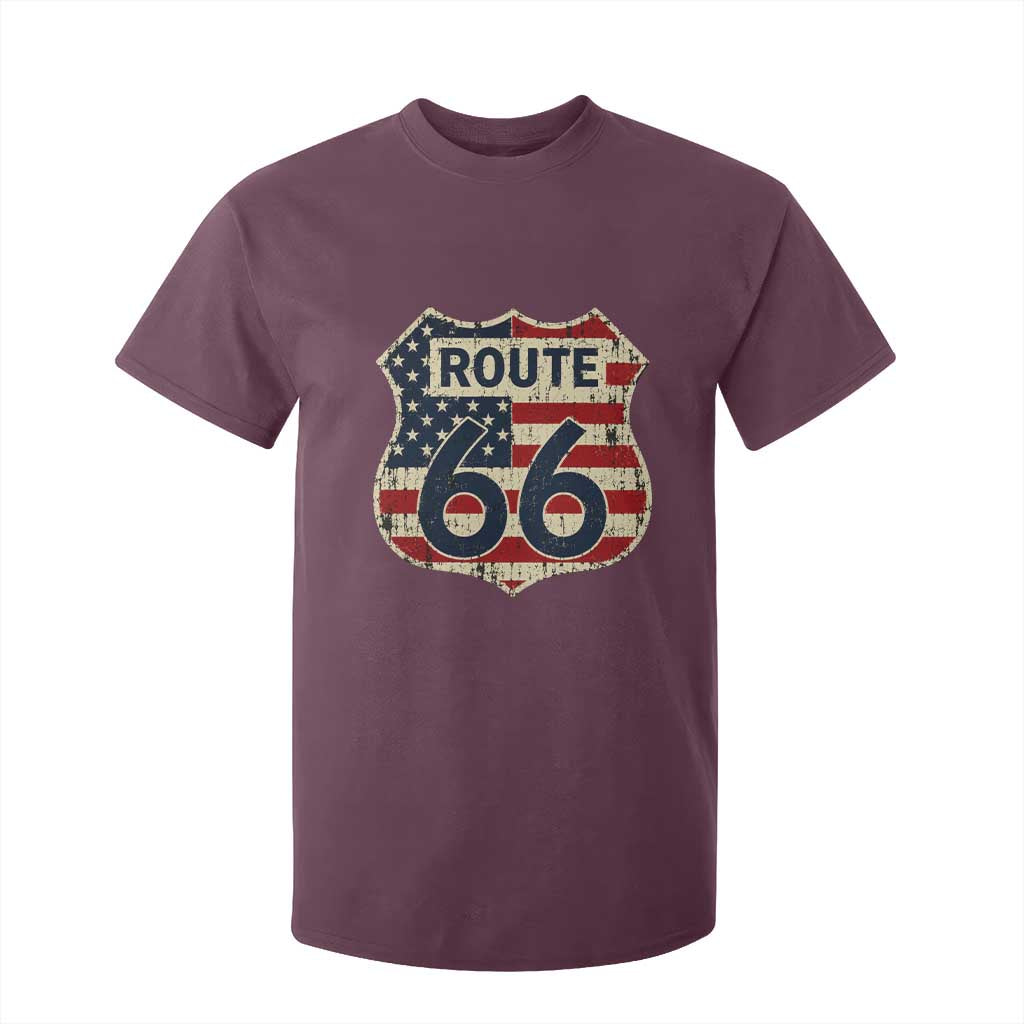 Route US 66 American Flag Americana Road Trip T Shirt For Kid