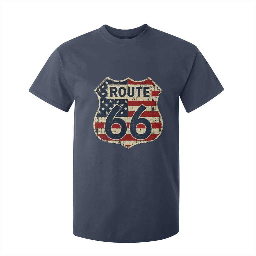Route US 66 American Flag Americana Road Trip T Shirt For Kid