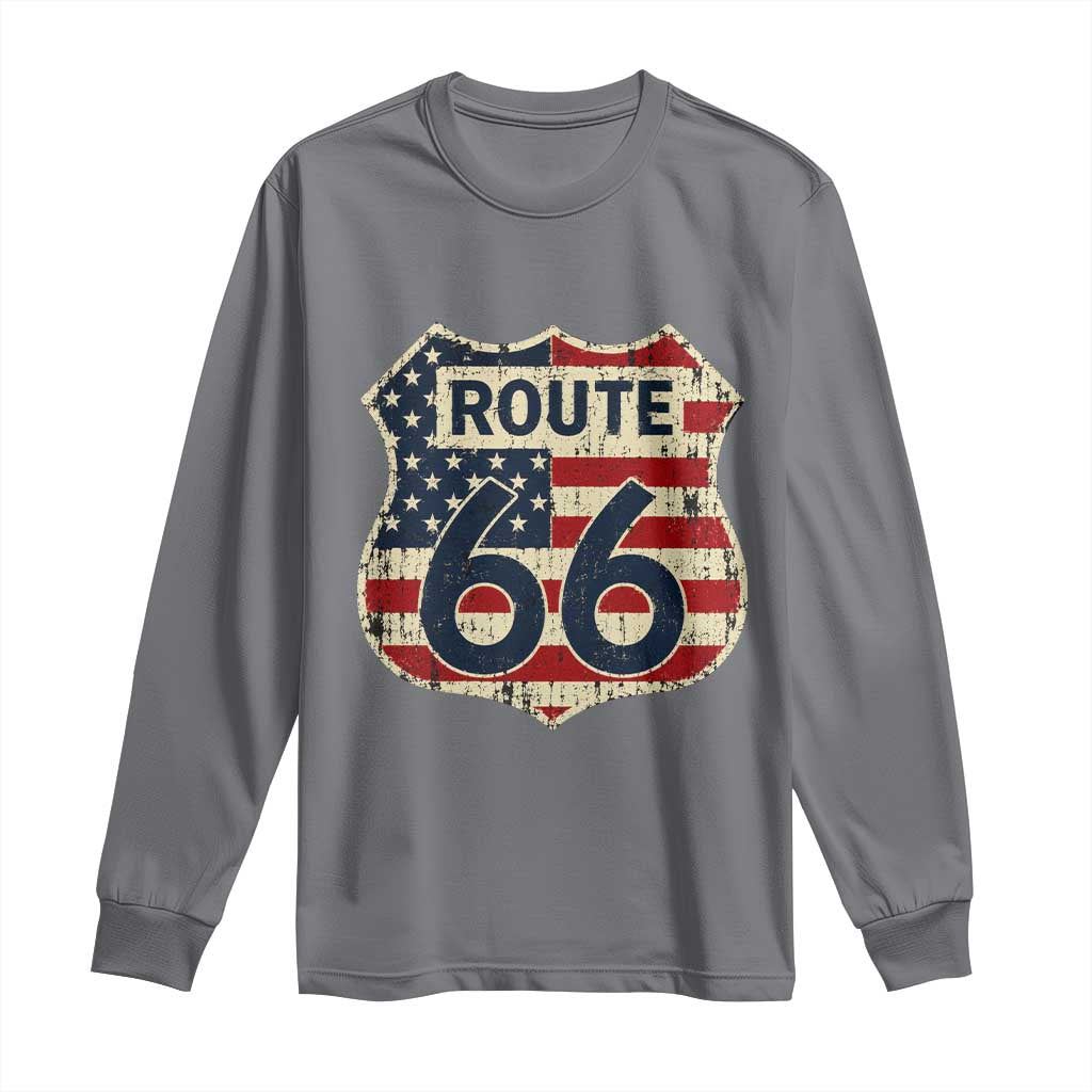 Route US 66 American Flag Americana Road Trip Long Sleeve Shirt