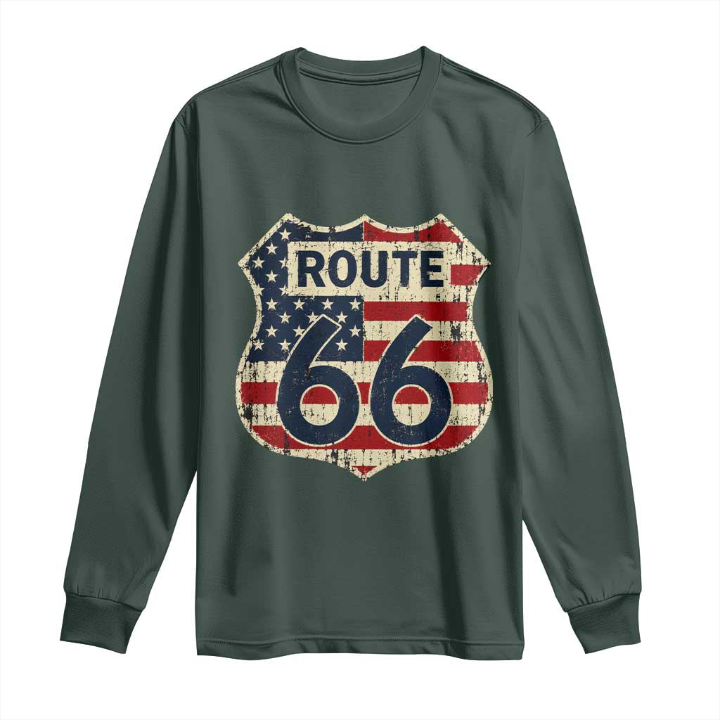 Route US 66 American Flag Americana Road Trip Long Sleeve Shirt