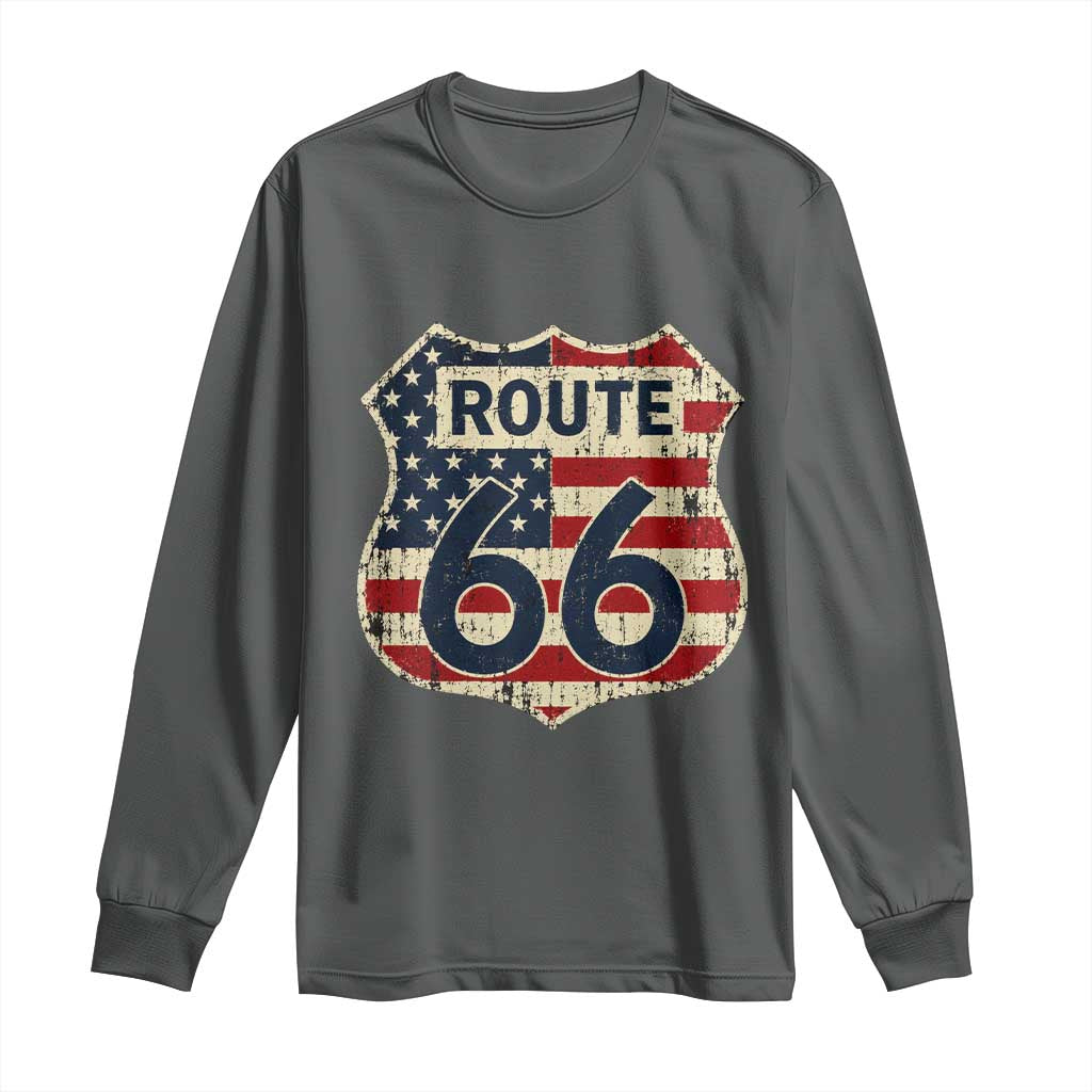 Route US 66 American Flag Americana Road Trip Long Sleeve Shirt