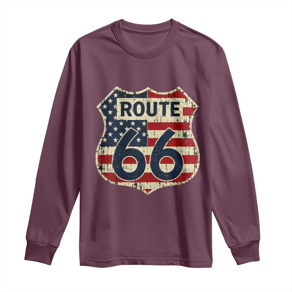 Route US 66 American Flag Americana Road Trip Long Sleeve Shirt