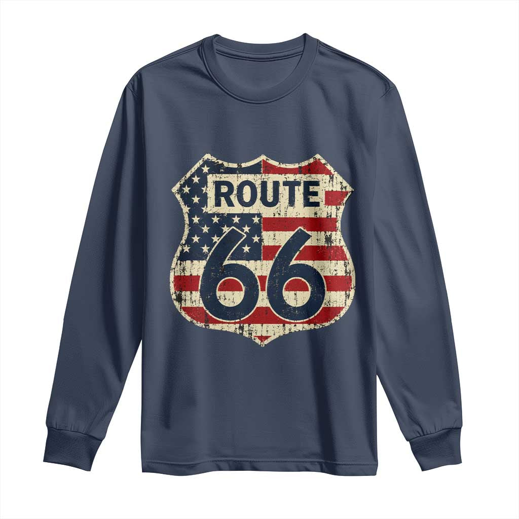 Route US 66 American Flag Americana Road Trip Long Sleeve Shirt