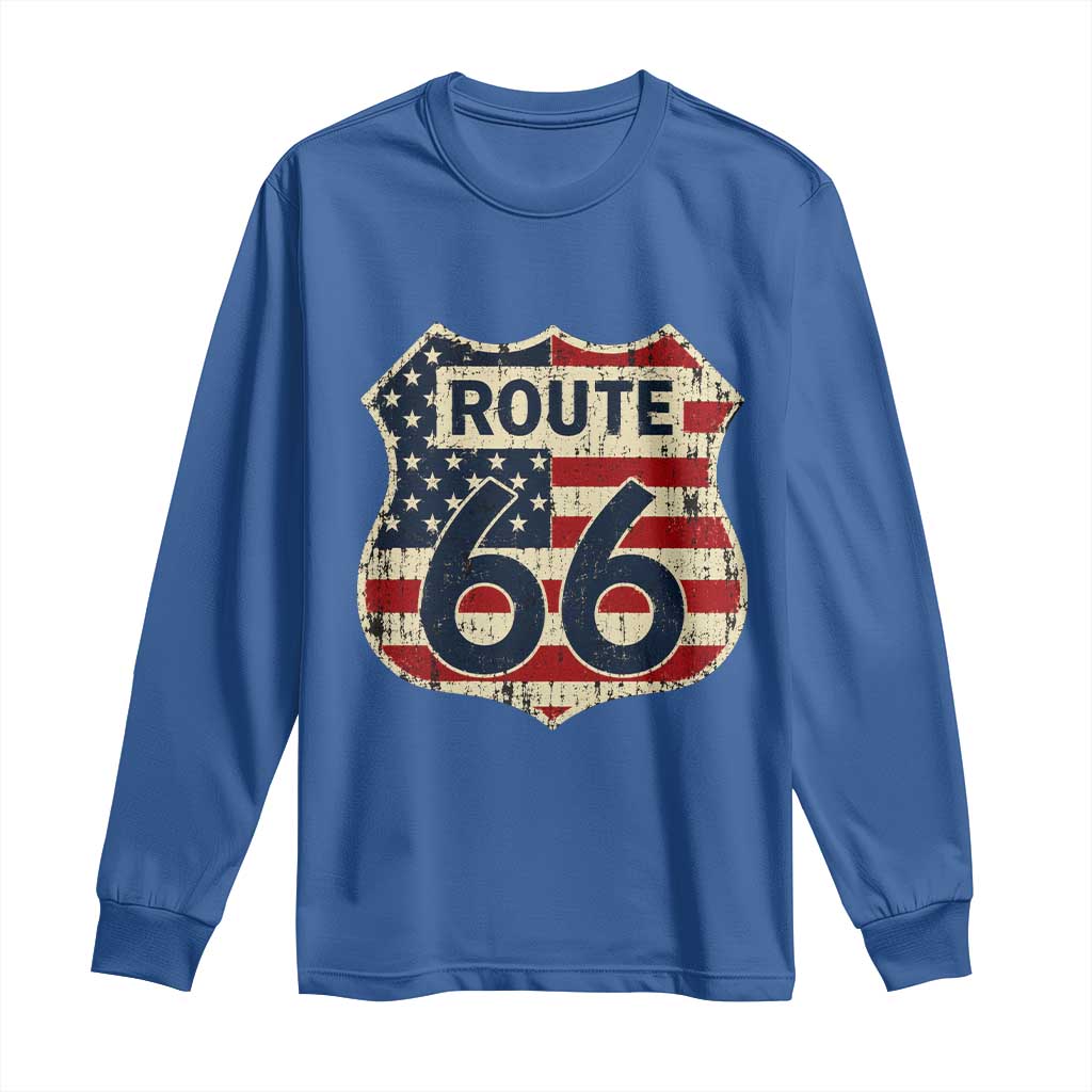 Route US 66 American Flag Americana Road Trip Long Sleeve Shirt