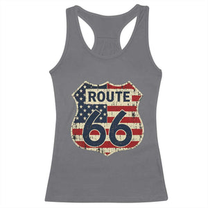 Route US 66 American Flag Americana Road Trip Racerback Tank Top