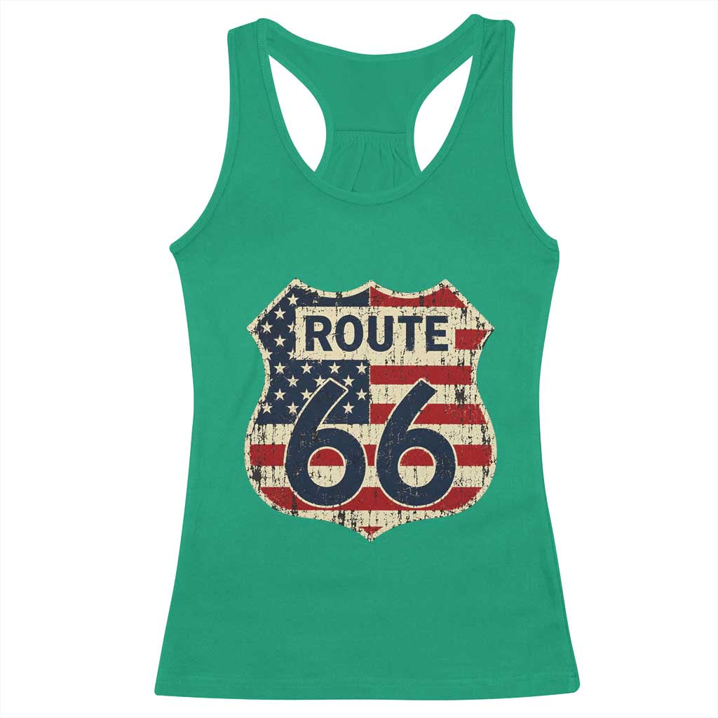 Route US 66 American Flag Americana Road Trip Racerback Tank Top