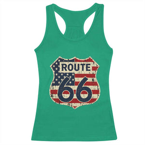 Route US 66 American Flag Americana Road Trip Racerback Tank Top