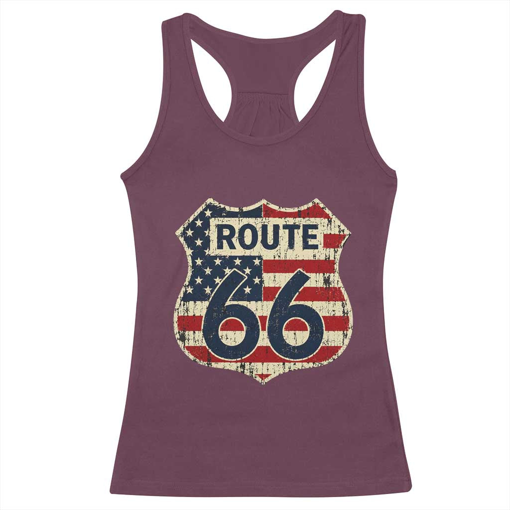 Route US 66 American Flag Americana Road Trip Racerback Tank Top