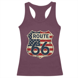 Route US 66 American Flag Americana Road Trip Racerback Tank Top