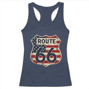 Route US 66 American Flag Americana Road Trip Racerback Tank Top