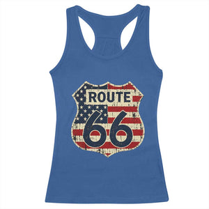 Route US 66 American Flag Americana Road Trip Racerback Tank Top